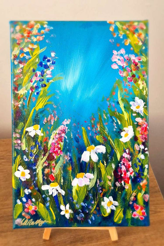 Abstract floral on blue