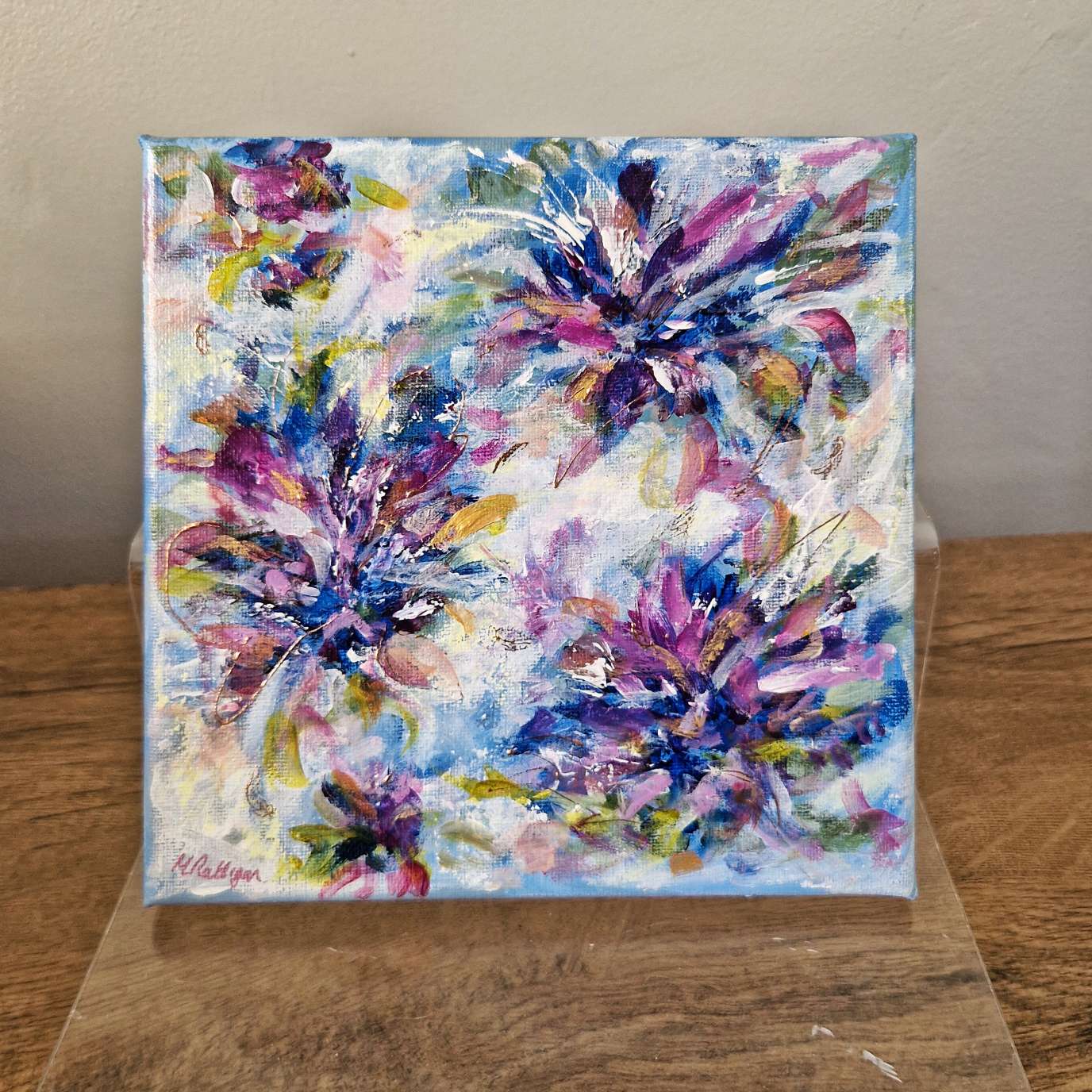 Abstract purple floral original painting.