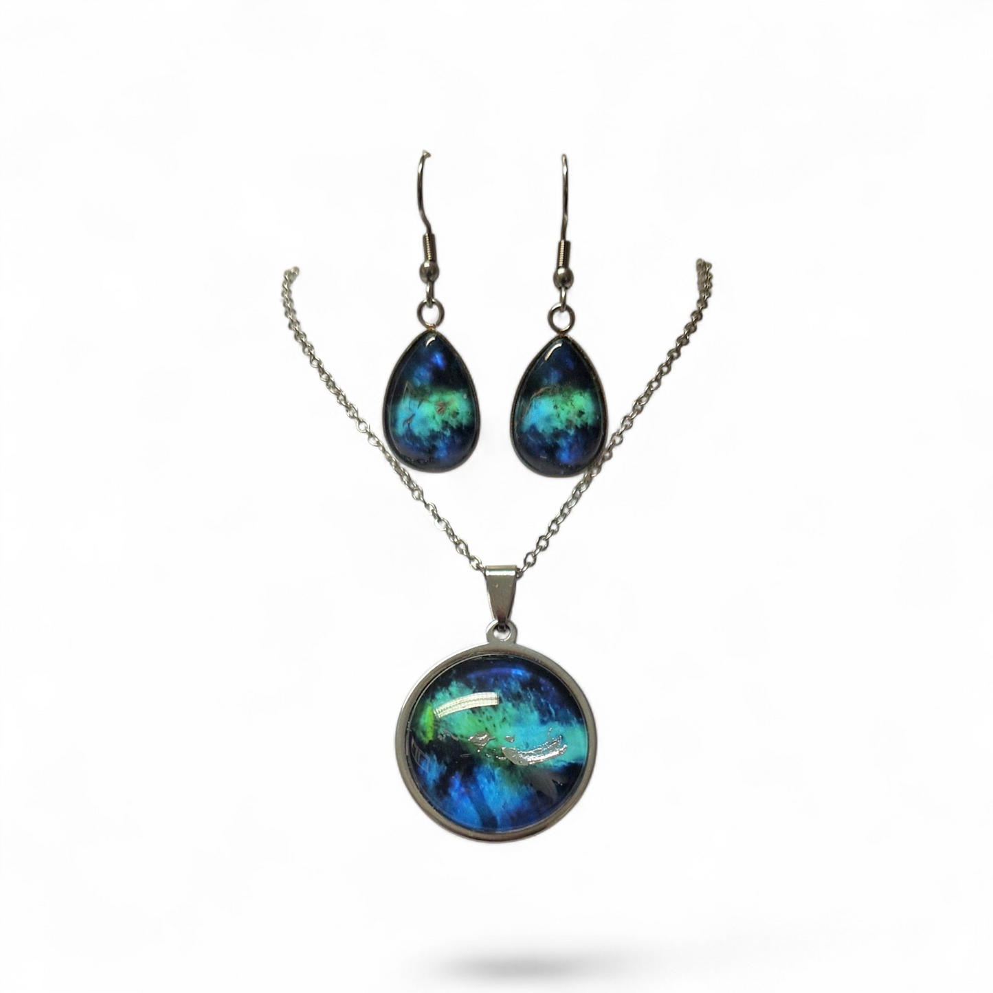 Irish Art Jewellery Set - Hand-Finished Gold Leaf Crystal Dome Pendant & Earrings