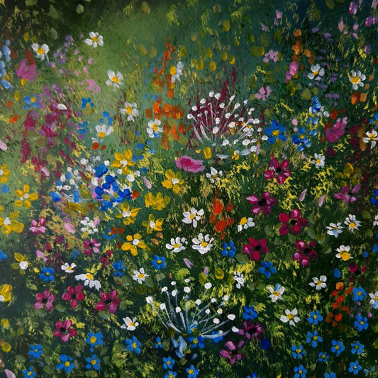 Kilmore wildflowers, original acrylic painting, country leitrim, green,pink blue