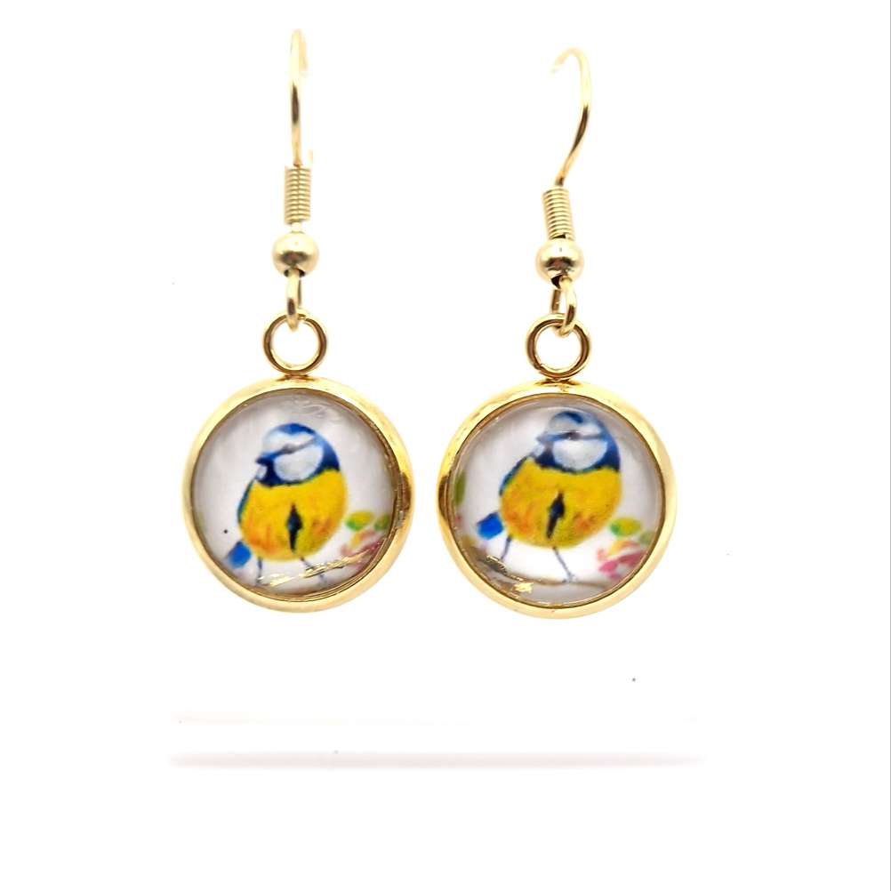 Blue tit Art Earrings