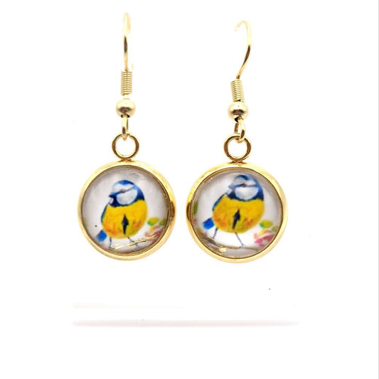 Blue tit Art Earrings
