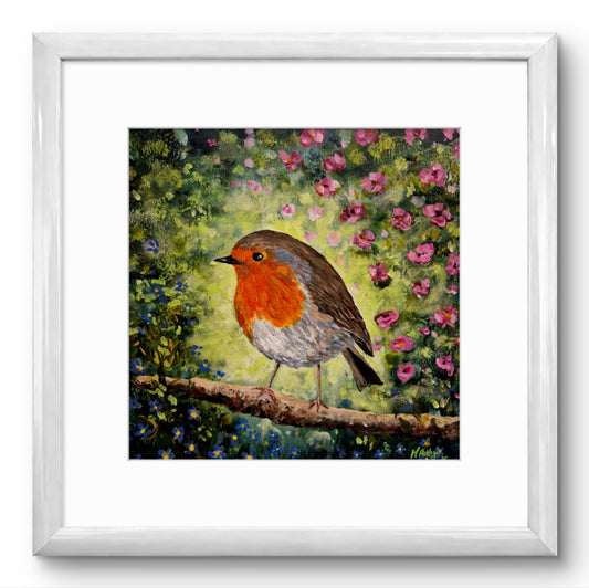 Robins Garden Limited Edition Art Print with Gold Leaf - Irish Art Gift