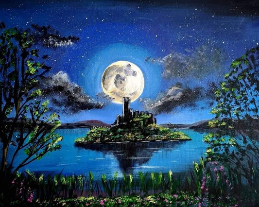 Full moon over lough key. Original Painting